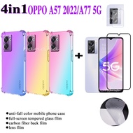 (4in1) OPPO A57 5G A77 5G gaming anti-drop gradient mobile phone case+ A57 2022 tempered glass film+Carbon fiber back film+lens film