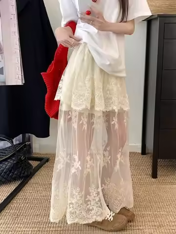 Summer Sweet Lace Lolita Skirts Womens Kawai Korean Fashion Skirt Girl Japan Elegant High Waist A-Li