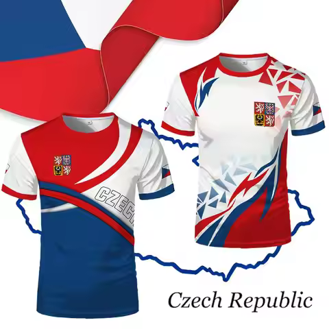 Czech Republic Flag T-Shirt Czech Republic National Emblem Graphic Tee Men's Women's Outdoor Sports 