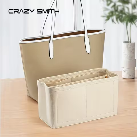 CRAZYSMITH Inner Bag For Coach Felt Insert Bag Makeup Handbag Organizer Travel Purse Portable Zipper