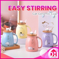Wide Mouth 450ml Cute Cat Ceramic Mug 3D Kitten Wooden Lid Tea Milk Coffee Drink Cup Mug Aesthetic