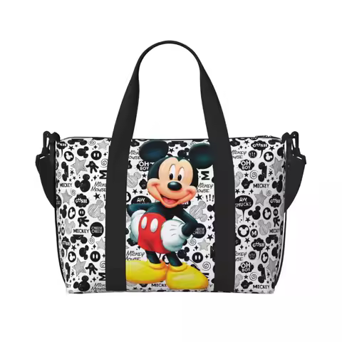 Custom Large Mickey Mouse Tote Bag for Women Fashion Cartoon Shopper Shoulder Gym Beach Travel Bag