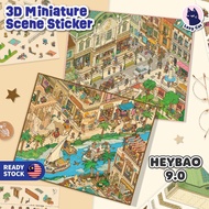 Lazy Cat HeyBao 9.0 3D Miniature Scenes Sticker DIY Cute Cartoon Scenes Building PET Sticker Hei Bao