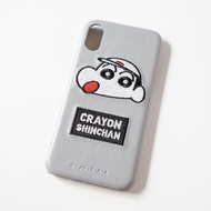 [全新] 日本正版蠟筆小新灰色皮革刺繡款電話殻  iPhone X / XS / 10 (硬殼 電話套 Brand New Crayon Shinchan phone protective hard case cover)