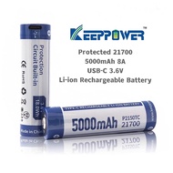 Keeppower P2150TC Protected 21700 5000mah 8A 3.6V Rechargeable Battery w Built-in USB-C port