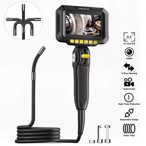 2-Way 360° Steering Endoscope Detachable Design 8.5/6.2MM Articulating Borescope 1080P 4.3'' IPS Scr