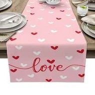 Valentine'S Day Linen Table Runner, 100% Woven Linen Fabric, Square Shape, With Heart Pattern, For R