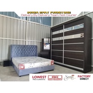 [SIAP PASANG]8' x 8' Set Bilik Tidur Katil Queen / Bedroom Set (Wardrobe+Divan Bed+Dressing Table+Si
