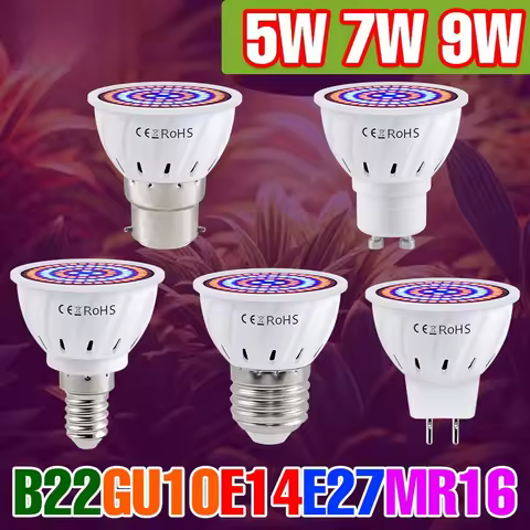 9W E27 LED Grow Light E14 220V Plant Lamp GU10 Spotlight MR16 Indoor Fruit Potted Vegetable Ferns Cu