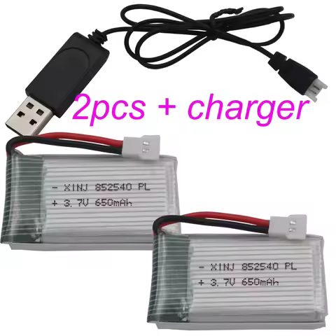 Charger + 2pcs 3.7V 650mAh 25C Rechargeable Li Lithium Battery 852540 For Huajun W609-9 W609-10 SYMA