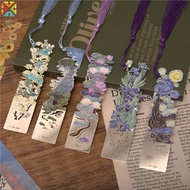 1pc Retro Floral Painting Metal Bookmark Hollow Bronzing Bookmark With Tassel For Book Club Reader W