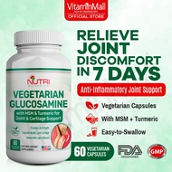 Nutri Botanics Vegetarian Glucosamine MSM + Curcumin Turmeric Supplement - Knee Pain Relief Joint Su