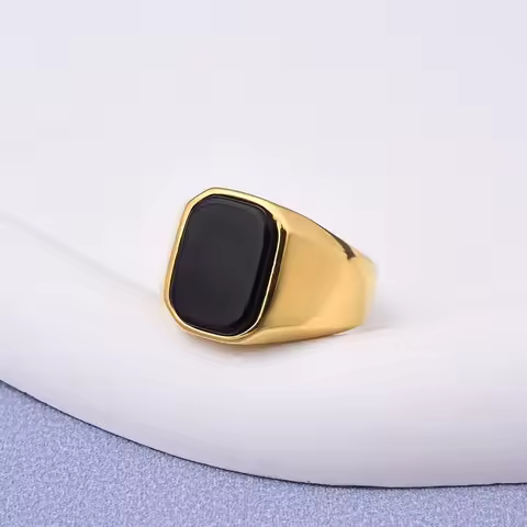 Men's/Women 316LStainless Steel Onyx Gilded Gem Style Rings Classic Fashion Trend Jewelry Eco-Friend