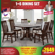 1+6 Seater Grade A Marble Top Round Solid Wood Dining Set Kayu High Quality Turkey Fabric Chair / Dining Table / Dining Chair / Meja Makan / Kerusi Meja Makan / Buffet Makan Meja / Meja Party Makan Weekend by IFURNITURE
