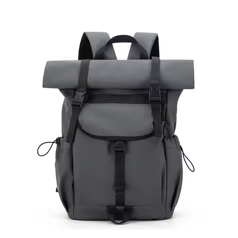 Men Roll Top Backpack 17-23L Expandable Waterproof PU Laptop Backpack Multi-pocket Travel Rucksack L