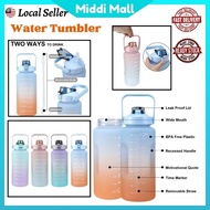KL 2L Large Water Bottle Water Tumble Time Marker Motivational Sports Gym Training Water Bottle 2L大水