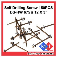 150PCS DS-HW 675 #12 X 3" MK Self Drilling Screw Skru Besi Bumbung Skru Kekuda Besi Hex Head
