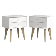 Synergy House Abby Retro 2 Drawer Nightstand 1.84ft Side Table Bedroom (2 Pcs)