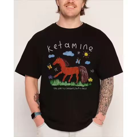 Ketamine Horse T-Shirt Men's and Women's Summer Funny Doodle Graphic Streetwear Short Sleeve Casual 