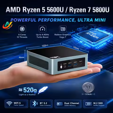 AMD Ryzen 7 5800U Ryzen 5 5600U Mini PC Gaming Desktop Computer with Windows 11 Pro 2xDDR4 NVMe 2xLA