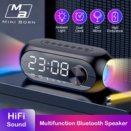 Mini Born Mirror Bluetooth Speaker Alarm Clock Bluetooth Speaker Digital Display Radio LED Wireless Subwoofer Music Player Table Clock Multifunction Bluetooth Speaker FM Radio TF Card AUX Bluetooth Compatible