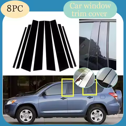 8pcs Silvery Carbon Glossy Black Window Column B C Pillar Post Trim Sticker Cover Fit For Toyota RAV