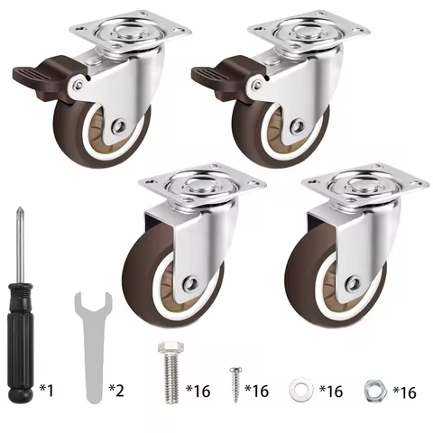 4 Pcs Caster Wheels Furniture Castor Wheels TPR Rubber Flat Bottom Cartwheels Universal Swivel Wheel