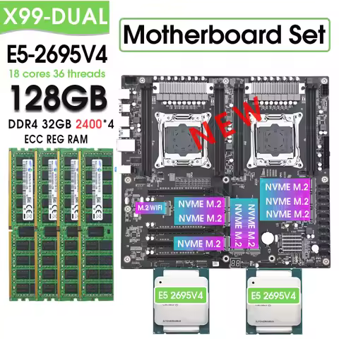 X99 Dual Motherboard Set combo kit with XEON E5 2695 V4*2 and 4*32G=128GB 2400MHz DDR4 ECC REG Memor