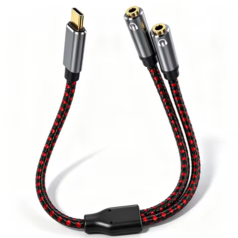 USB C Double Headphone Splitter with DAC Chip Type C to Dual 3.5mm TRRS Audio Adapter for One Laptop