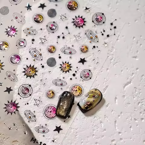 Colorful Planet Nail Art Stickers Shiny Jelly Series Silver Foil Cartoon Planet Self Adhesive Nails 