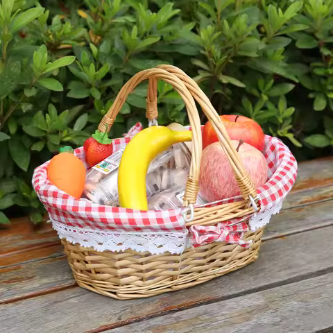 ZK30 Wicker Picnic Basket Willow Woven Hand Basket Rustic Picnic Activities Handle Basket
