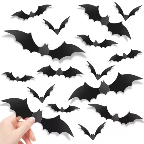 140Pcs Bats Halloween Decor, Real Scary Bat Stickers for Halloween Party PVC 5 Sizes 3D Bats Wall De
