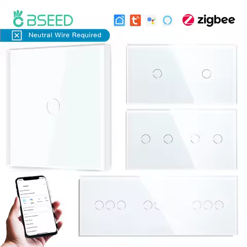 BSEED Zigbee Wall Switches Smart Touch Screen Light Switch 1/2/3Gang 1/2/3Way Google Alexa Tuya App 