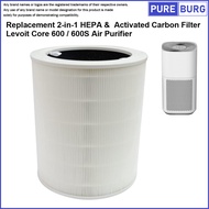 Fits Levoit Core 600 / 600S Air Purifier Replacement 2-in-1 HEPA & Activated Carbon Filter Penapis U