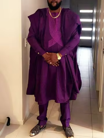 Dashiki Agbada Men African Traditional Clothes Ankara Outfit Cover Shirt Pants 3 PCS Suit Muslim Set