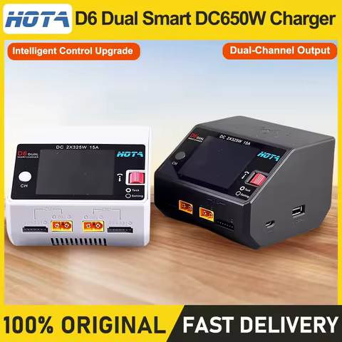 HOTA D6 Dual DC650W 15A 2 Channel Smart Charger for Lipo LiIon NiMH Battery Rc Drone Spare Parts wit