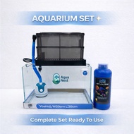 Aquarium Set 35cm Cc Tank Anti Chlorine 1L Dengan Penapis Drip Box F-30 Pump Air AQF-002 & Berus Pem