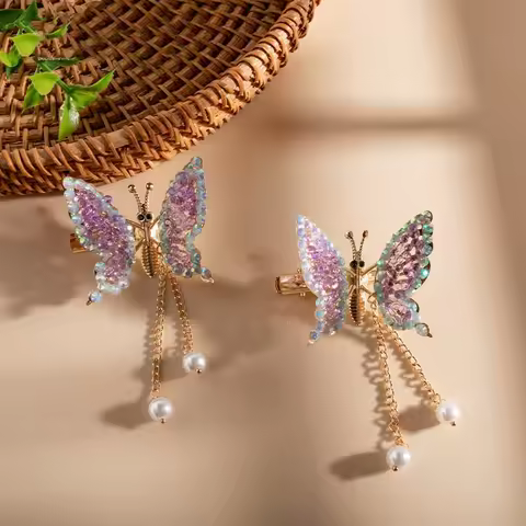 Move Wing Top Clip Bangs Kid Clip 1P Shaking Shiny Rhinestone Moving Butterfly Children Hairpin Allo