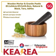 AdHoc Taru Wooden Mortar & Granite Pestle Ø11xH6cm / Ø13xh6.8cm, Natural & Black