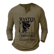 Men's Long Sleeve 3 Button T-Shirt / ZORO Screen Printed T-Shirt /Hanley T-Shirt Distro T-Shirt / ZO