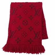 成色極佳☆LOUIS VUITTON413287 Echarpe Logomania 羊毛真絲紅寶石流蘇圍巾 義大利製 正品 女士
