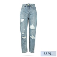 Niyom jeans รุ่น BB291 กางเกงยีนส์ผู้หญิง ทรงบอย สียีนส์  แต่งขาด ผ้าไม่ยืด