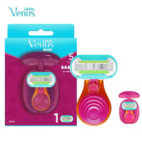 Gillette Venus Extra Smooth Razor For Women 5 Layers Blades Portable Shaver for Travel 1 Handle + 1 