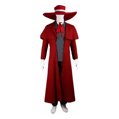Alucard Cosplay Costumes for Men Red Long Coat Uniform Suit with Hats Halloween Party Outfits