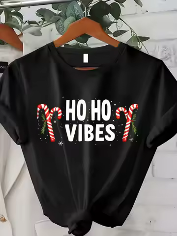 Women T-shirt Ho Ho Vibes Candy Cane Christmas T-Shirt for Women