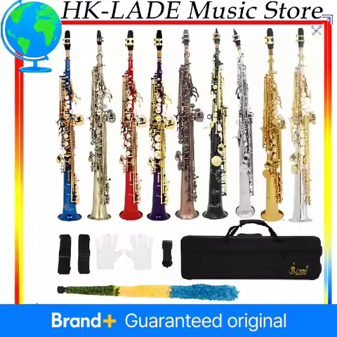 SLADE Soprano Saxophone Direct Tube Latun Bb/B Flat Natural Body Carved Design with Shoulder Case St