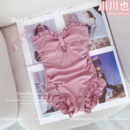 女童遊泳衣連身2023新款韓版甜美吊帶裙式兒童時尚洋派粉色泳裝