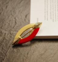 老又好古董珠寶 金色尖端雙色琺瑯紅白別針 B1993