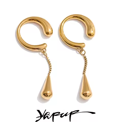 Yhpup Personalized Stainless Steel Chain Drop Water Drop Ear Clip Earrings Adjustable Arrivals Fashi
