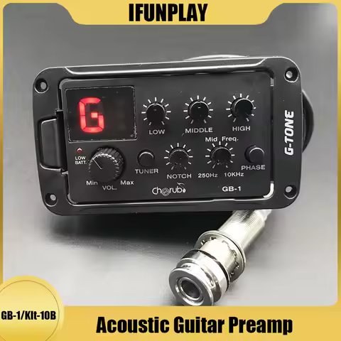 New Cherub Acoustic Guitar Preamp Guitar Equalizer 3-Band EQ with Tuner Phaser Notch Piezo Ceramic p